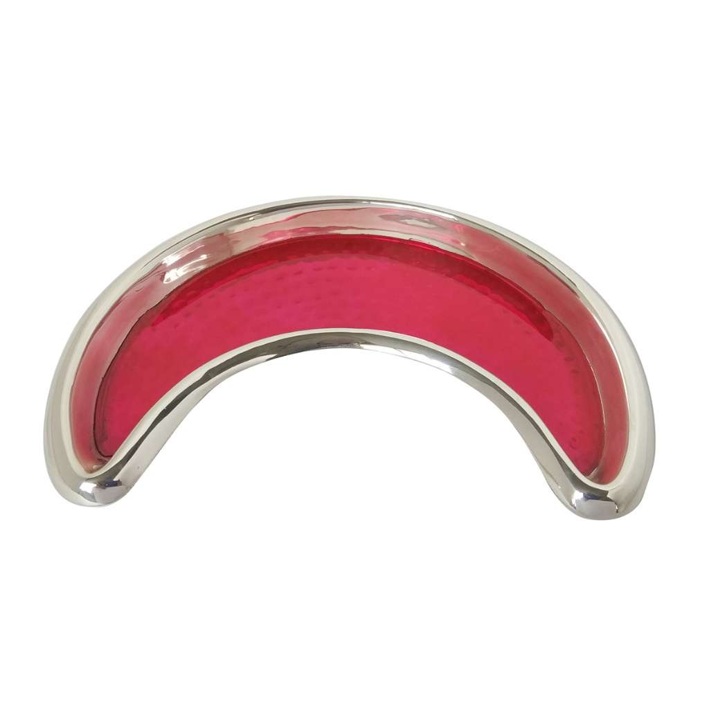 Enamel Plate Moon curves a silver plate into a compact crescent moon shape - white background