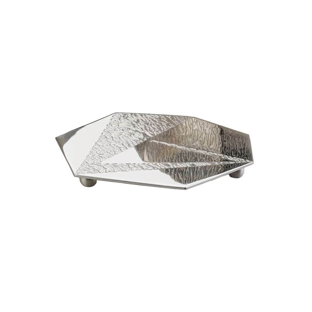 Coaster Braque is a silver coaster with a hexagonal shape and faceted edges - white background