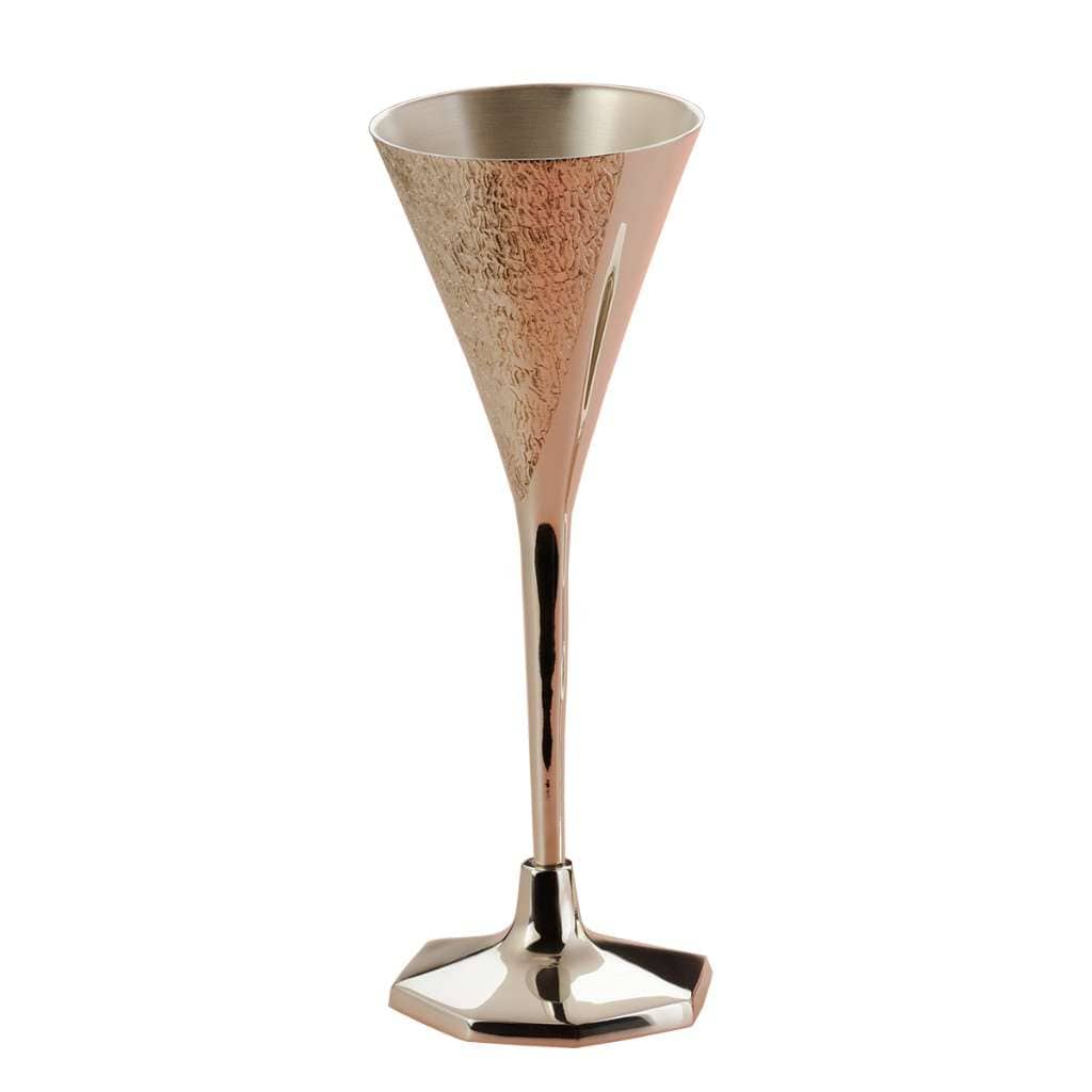 Wine Glass Braque is a silver wine glass with a faceted, cone-shaped bowl on a slender stem - white background