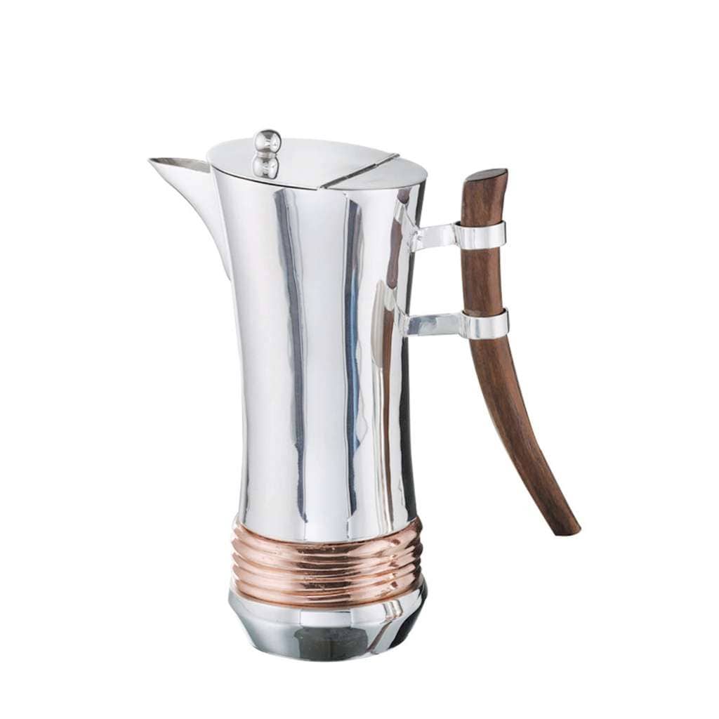 Jug Congo is a tall, tapering silver jug with a dark wood handle set on silver brackets, its body gently - white background