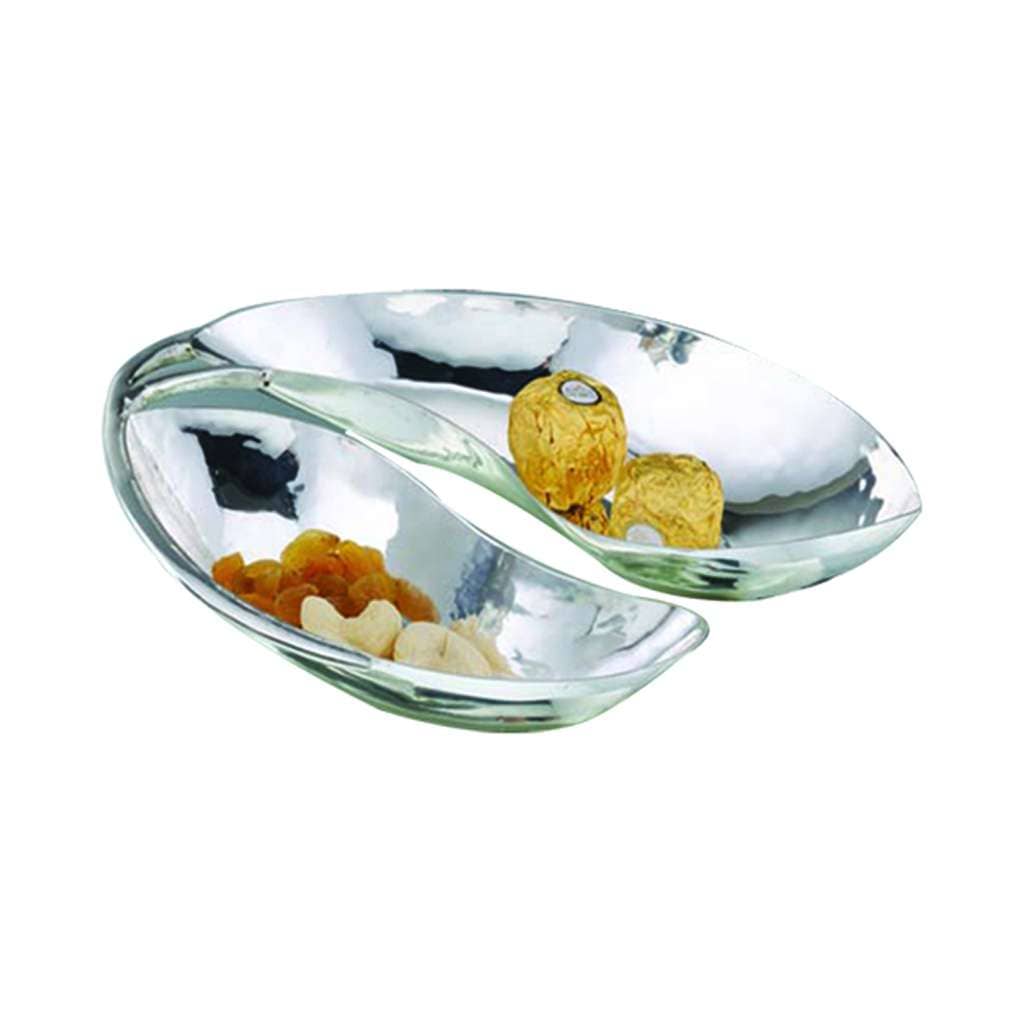 Bowl Twin Oval overlaps two nested oval silver bowls into one continuous piece - white background