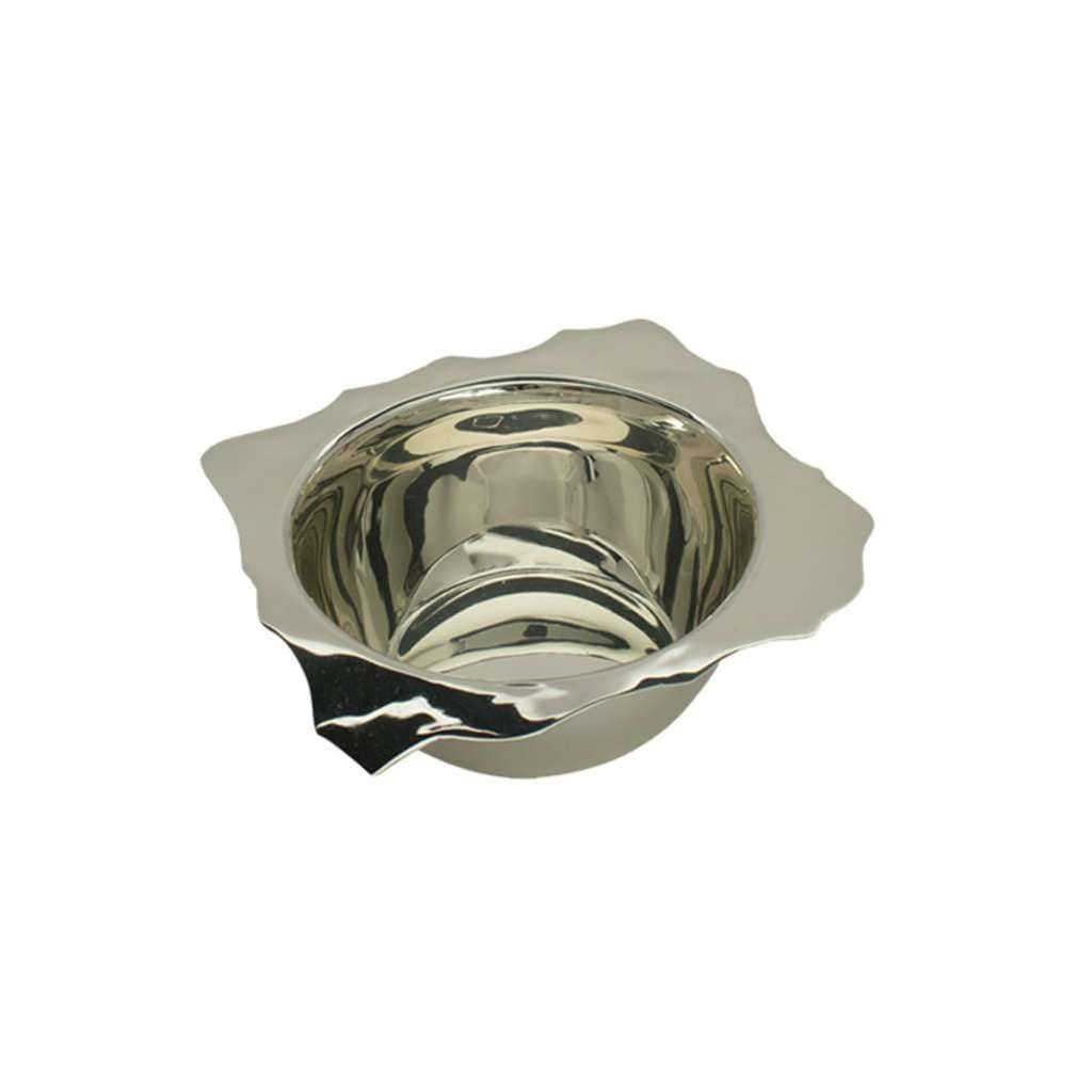 Nut Bowl Fluid is a silver bowl with a soft, scalloped shape, its wavy rim rippling outward - white background