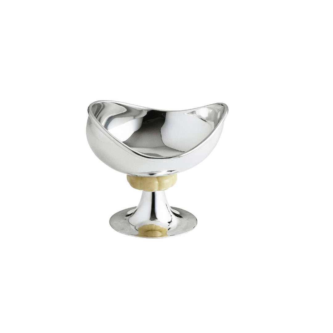 Nut Bowl Sail is a silver nut bowl taking a curved sail shape for its asymmetric, swooping silhouette - white background
