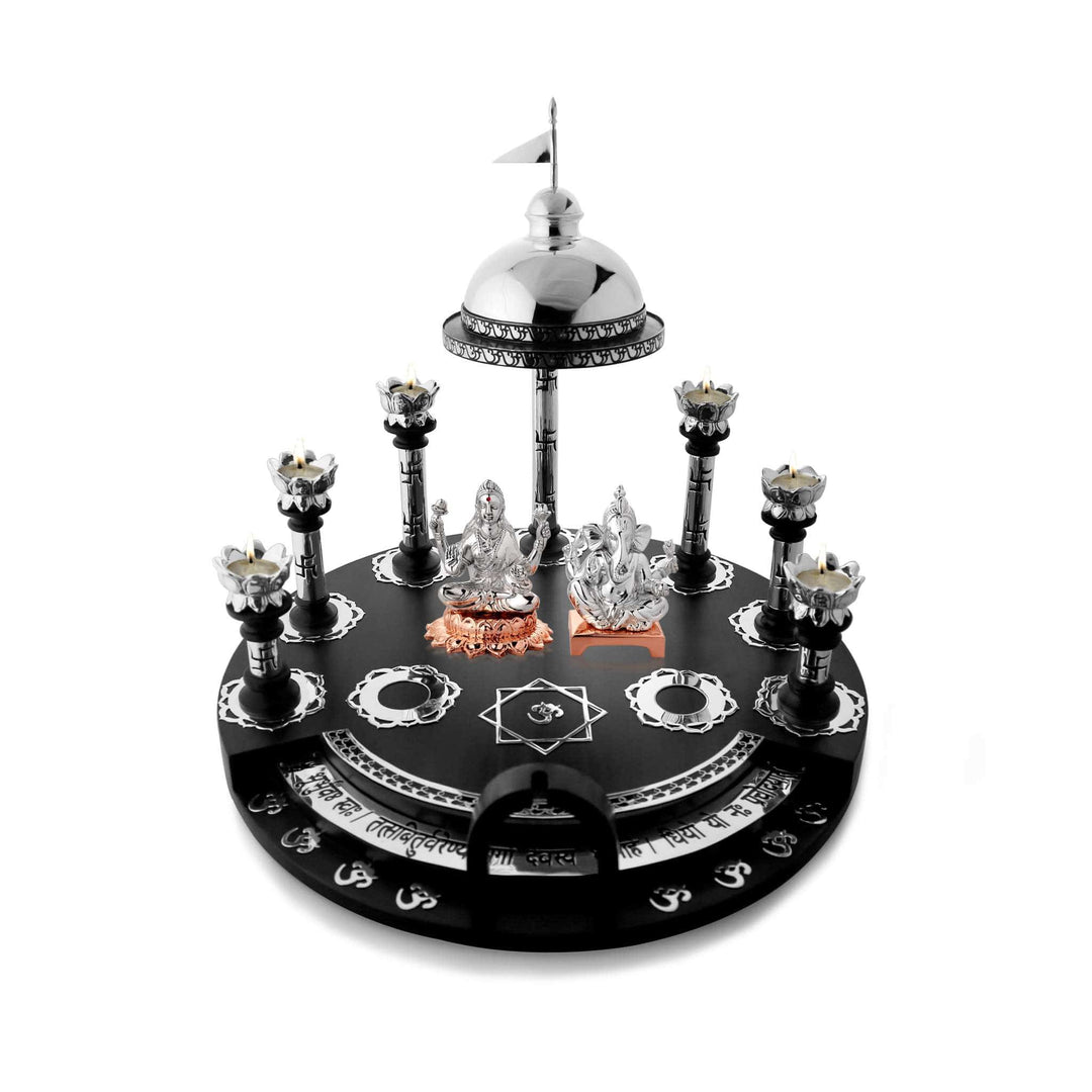 Mandir Pracheen brings a full sterling silver mandir shrine to the table - white background