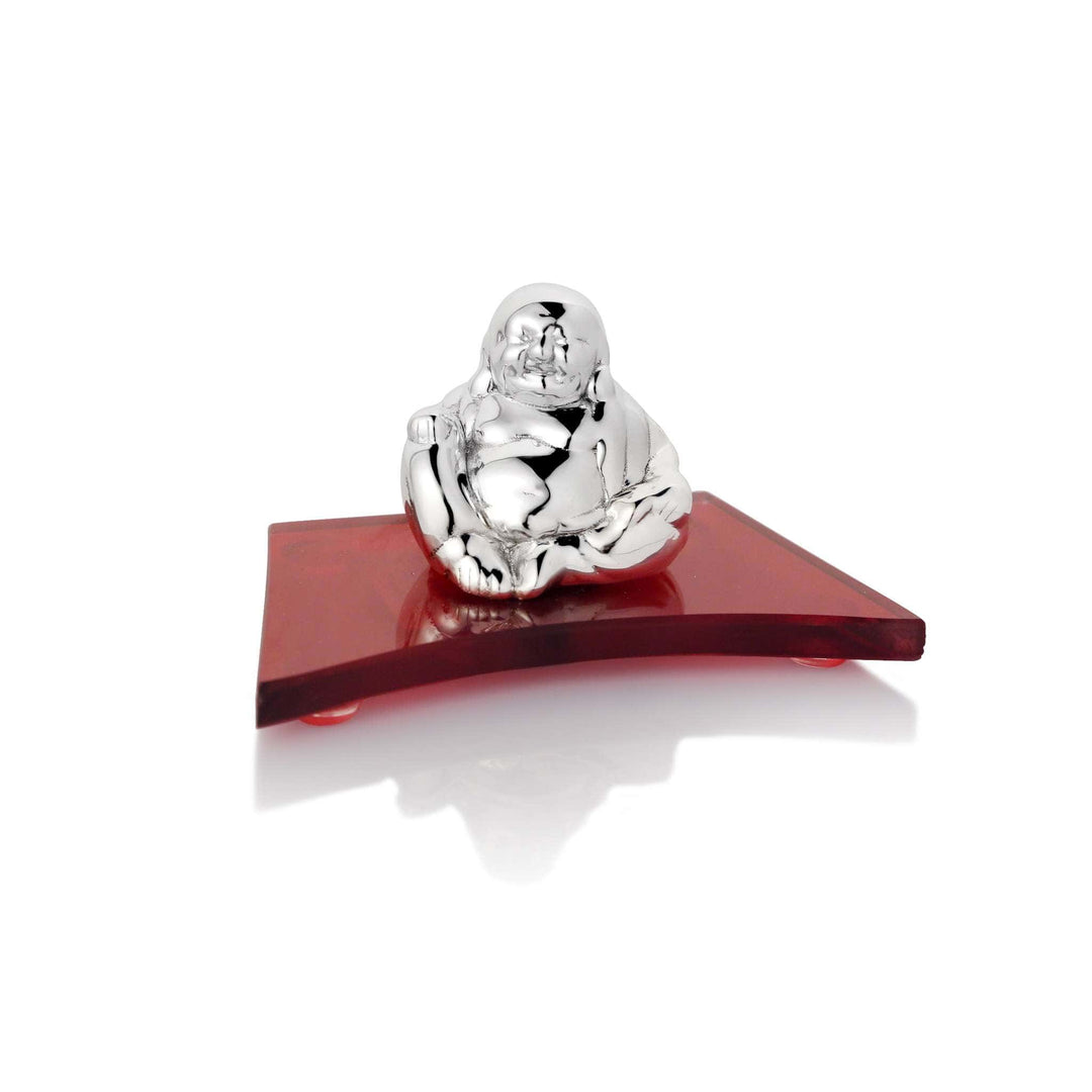 Laughing Buddha, a sterling silver idol, sits cross-legged – Small
