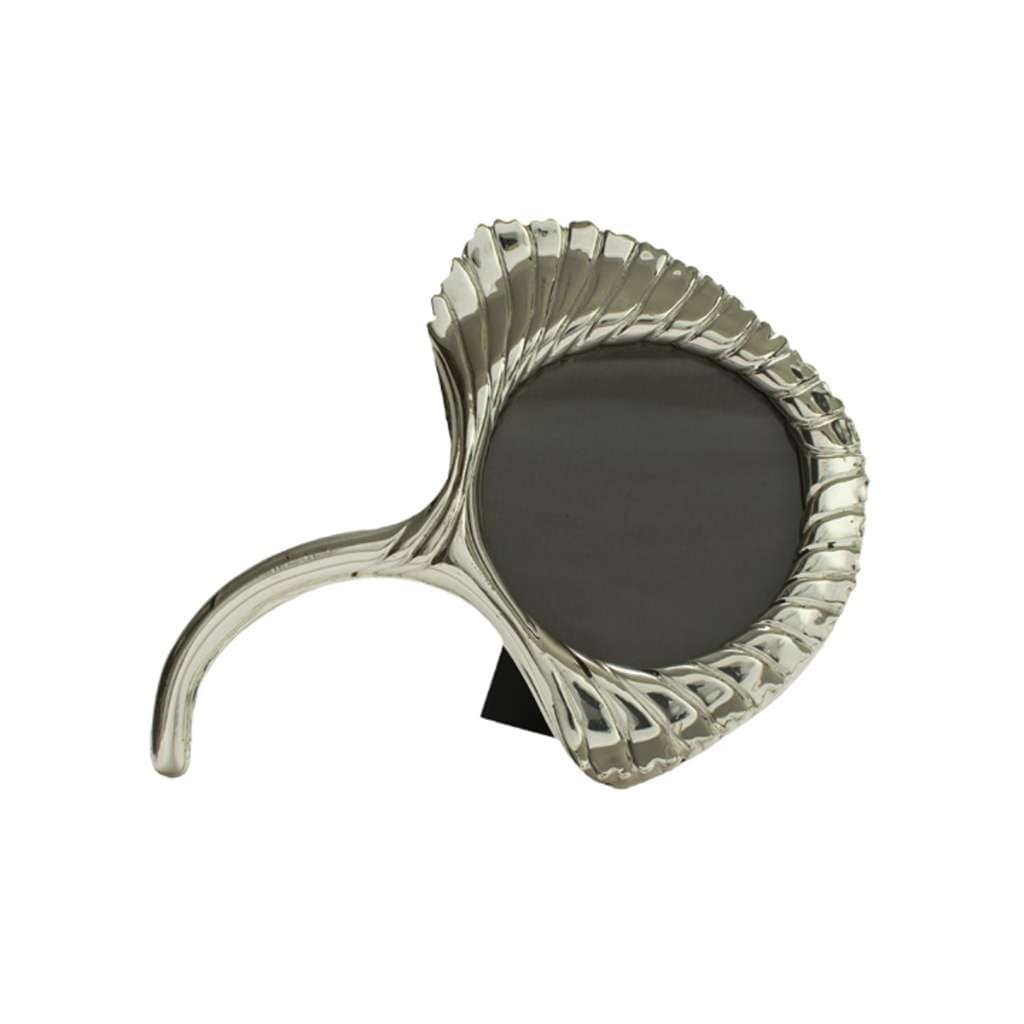 Photo Frame Azalea is a sterling silver frame shaped like a single curling leaf, finishing its rim in a fanned – Single