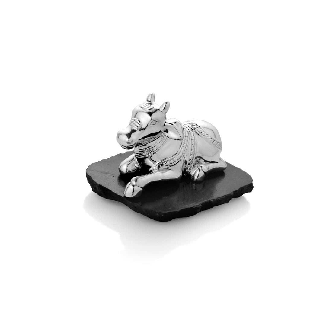 Nandi Relaxing, a sterling silver idol of Shiva&