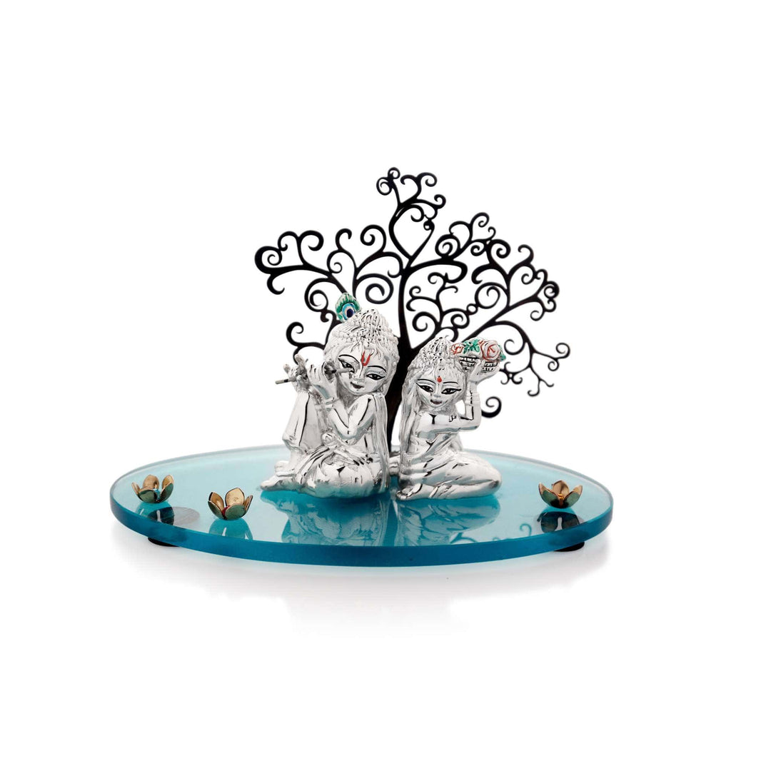 Radha Krishna Bal Radhika Mohan brings a sterling silver idol of Radha and Krishna together in their child forms - white background