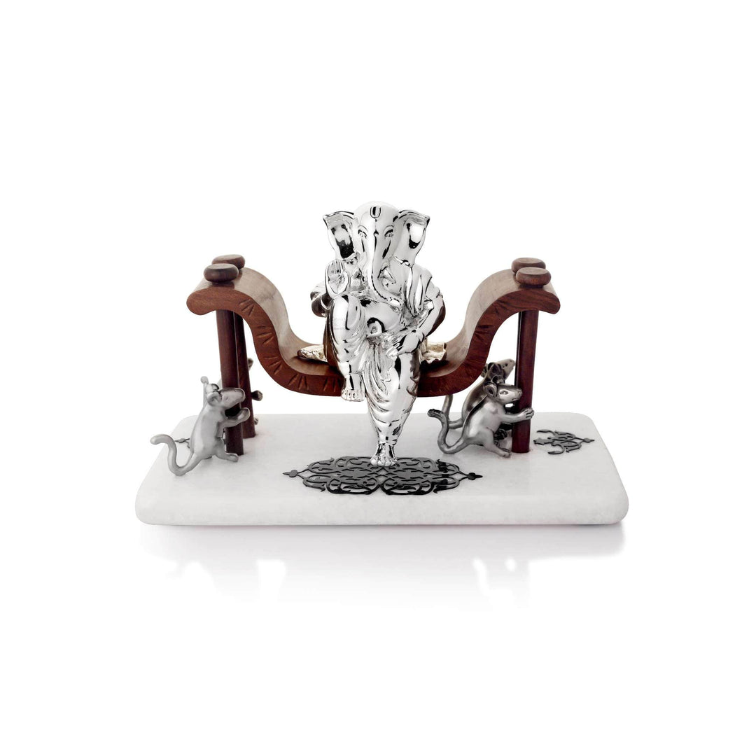 Ganesh Palki carries a sterling silver Ganesha idol within a wooden palki, or palanquin - white background