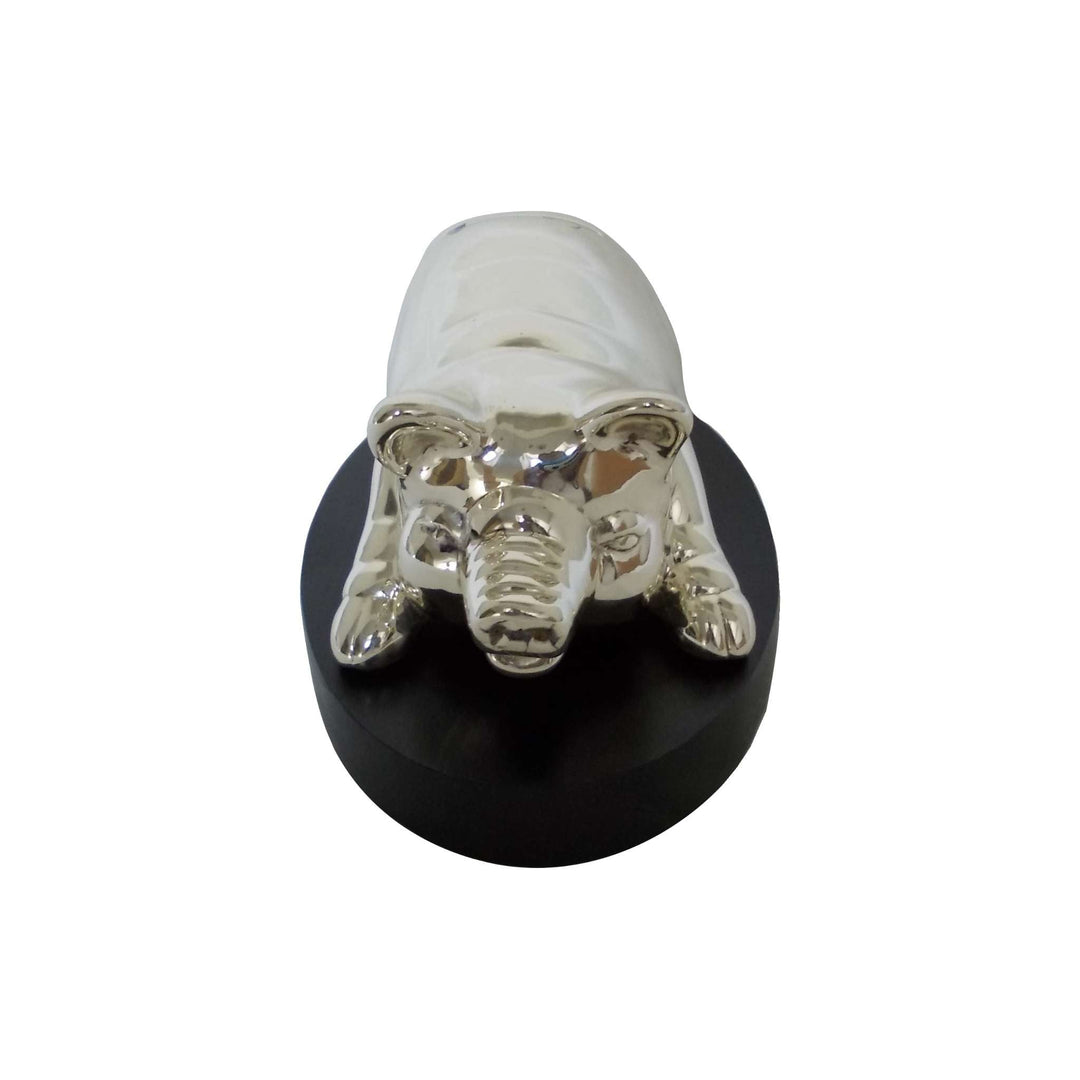 Money Bank Floppy Pig cuts a coin slot into the back of this sterling silver money bank - white background