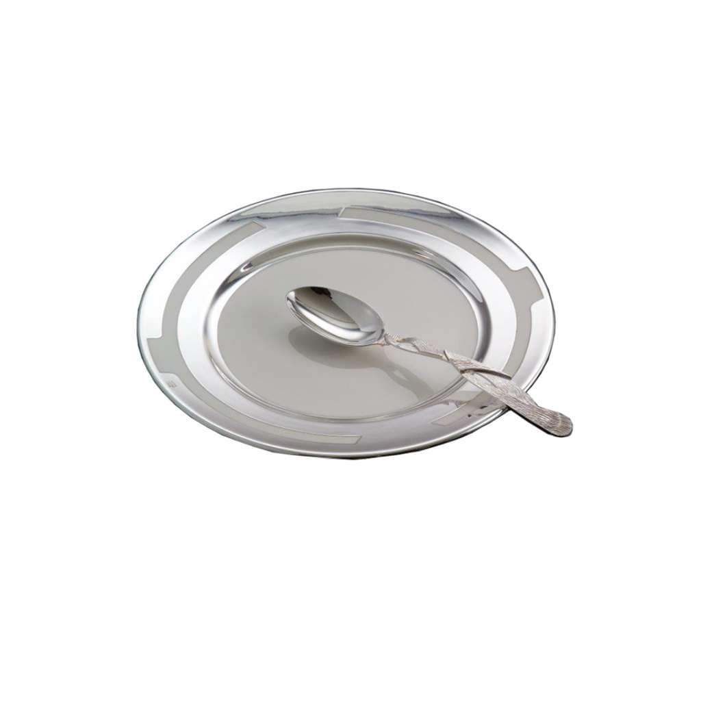 Plate Porcelain Symphony is a sterling silver plate with a mirror-bright rim, patterned in rectangular blocks - white background