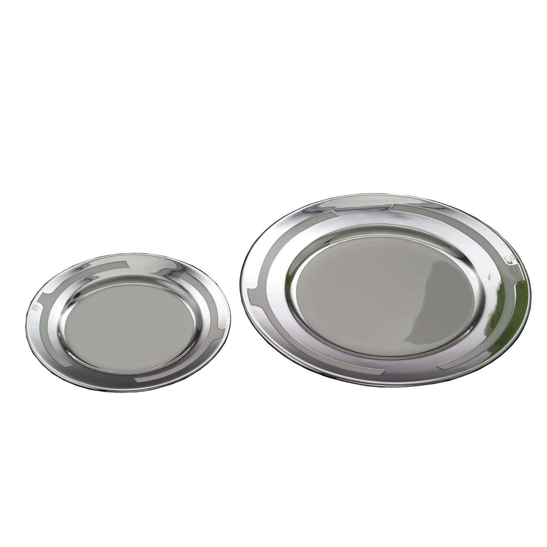 Quarter Plate Porcelain Symphony is a sterling silver plate with a crisp band of rectangular silver blocks around a bright - white background
