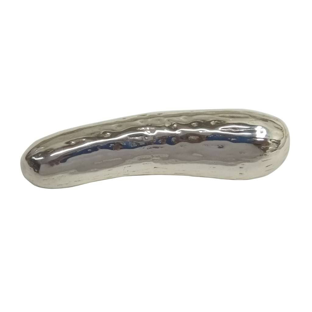 Decorative Figurine Cucumber casts a silver cucumber with a bumpy, dimpled skin worked into the surface - white background