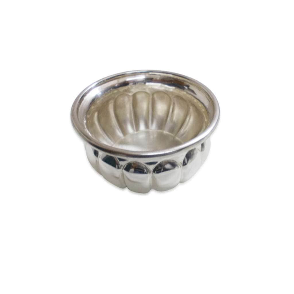 Fluted Katori is a silver bowl with a ridged, vertically fluted body that rises to a plain rolled rim - white background