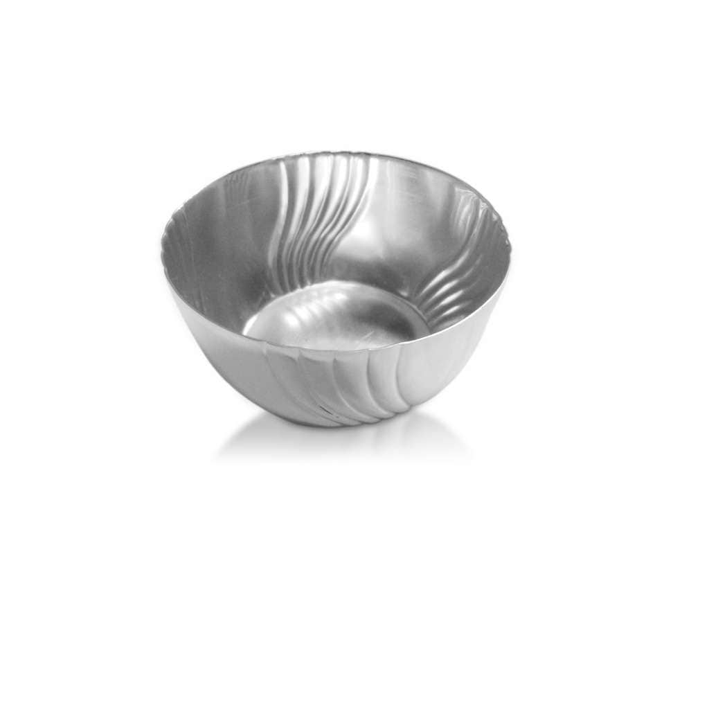 Wave Katori is a silver bowl with a swirling wave pattern pressed into its exterior - white background
