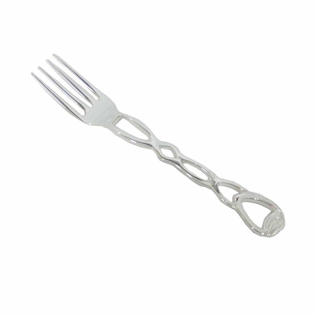 Sonata Dinner Fork runs an openwork diamond-link pattern down the handle of this silver fork before closing into a rounded tip - white background