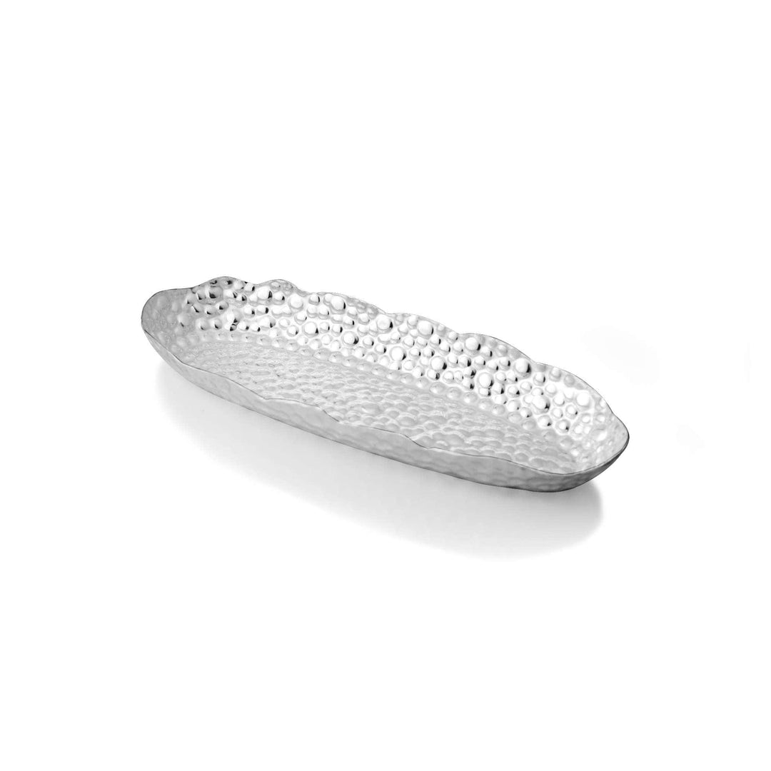 Bowl Bubble Oval holds a raised bubble-like hammered texture across this silver bowl&