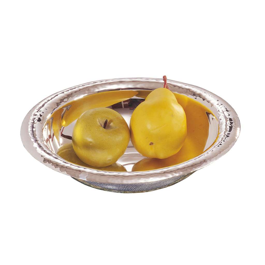 Bowl Rolled Hammered is a silver bowl that pairs an all-over dimpled hammered finish with a thick rolled rim – Small