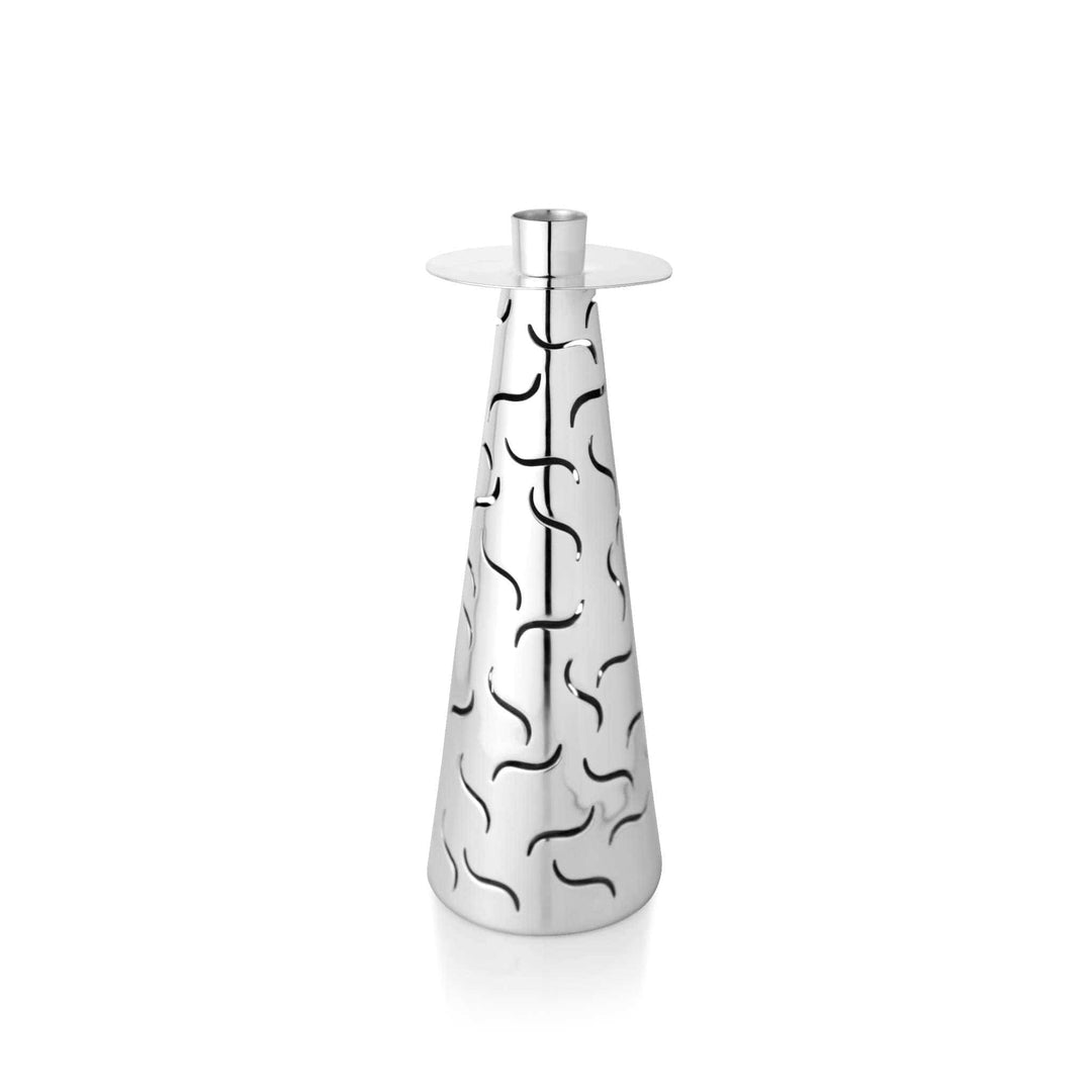 Candle Stand Angel Cut Out is a silver candle stand with a slim tapering cone – Small