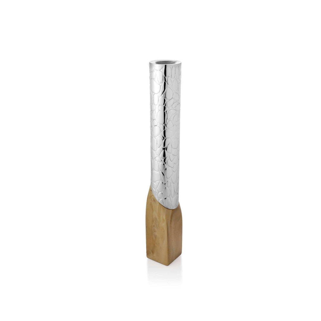 Candle Stand Cobbled is a silver candle stand with a pebbled, all-over texture – Small