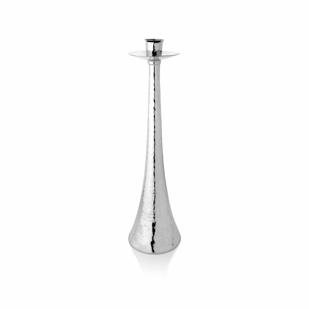 Candle Stand Julia is a silver candle stand in a classic trumpet shape, covered in an all-over hammered texture for a tactile – Small