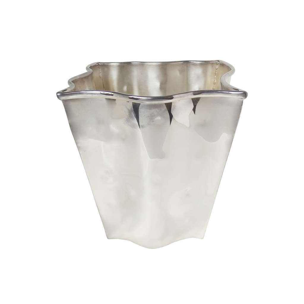 Flower Vase Organic Planter traces a wavy, organic line around the rim of this silver vase instead - white background