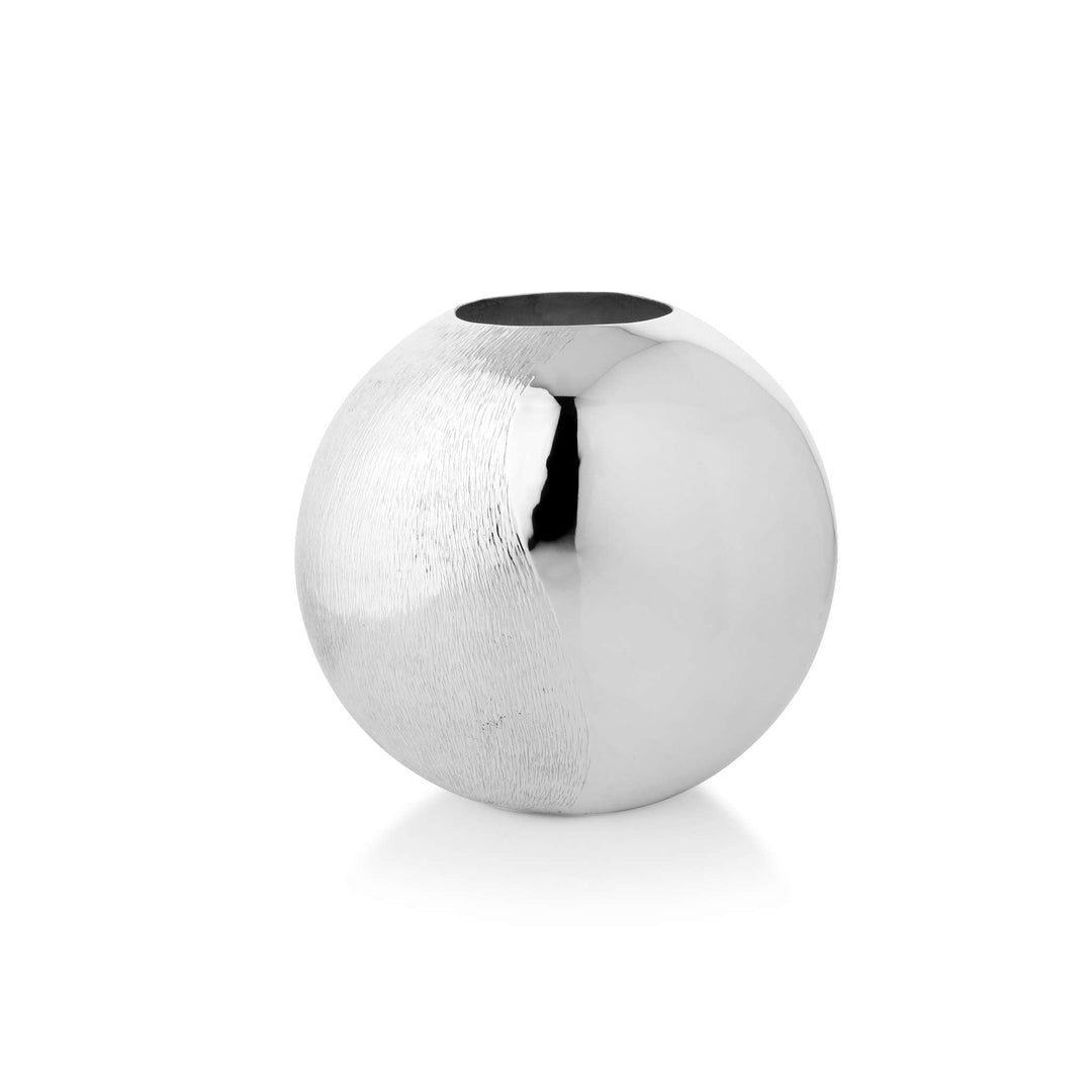 Flower Vase Oval Rice Hammered is a silver vase built from two contrasting halves, one carrying a fine - white background
