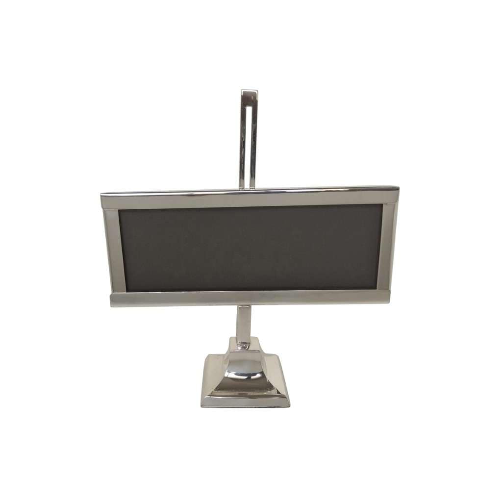 Photo Frame Easel stands upright on its own silver easel frame, topped with an ornate scrolled handle - white background