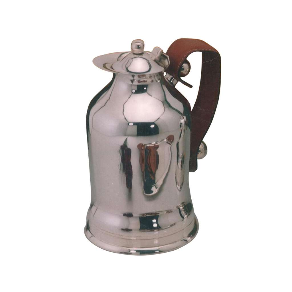 Pitcher Fancy gives this bell-bodied silver pitcher a curved, leather-wrapped handle for a warm, tactile - white background