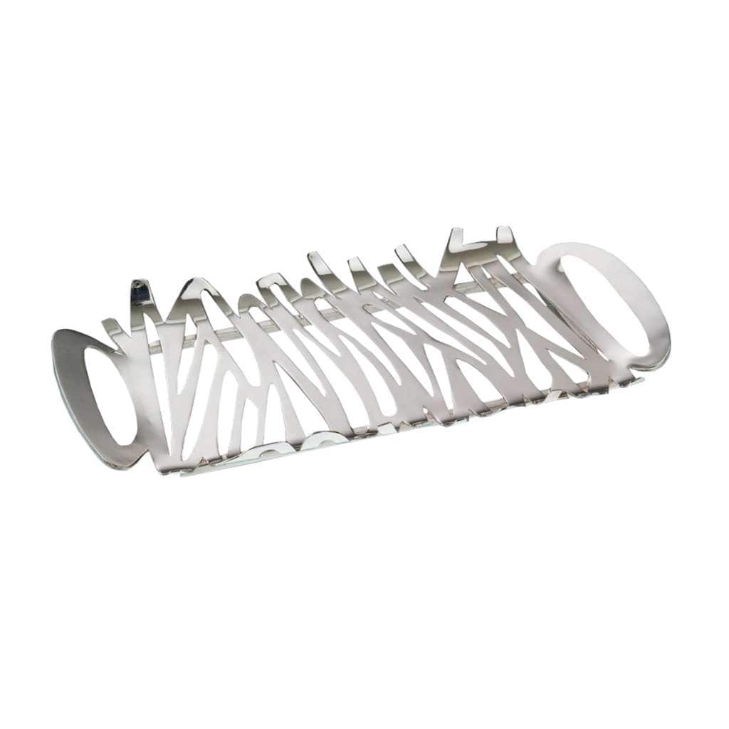 Tray Graffiti is a silver tray cut into a bold abstract lattice along its sides, leaving an open – Medium