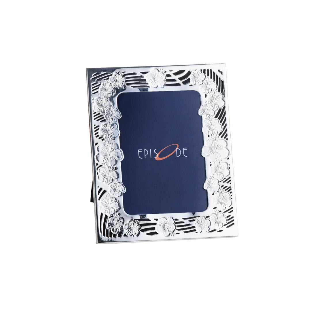 Photo Frame Flower is a silver frame bordered in a raised hibiscus motif – Small
